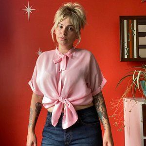 vintage 80s sheer pink blouse